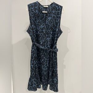 Dkny Blue Leopard Print Sleeveless Dress